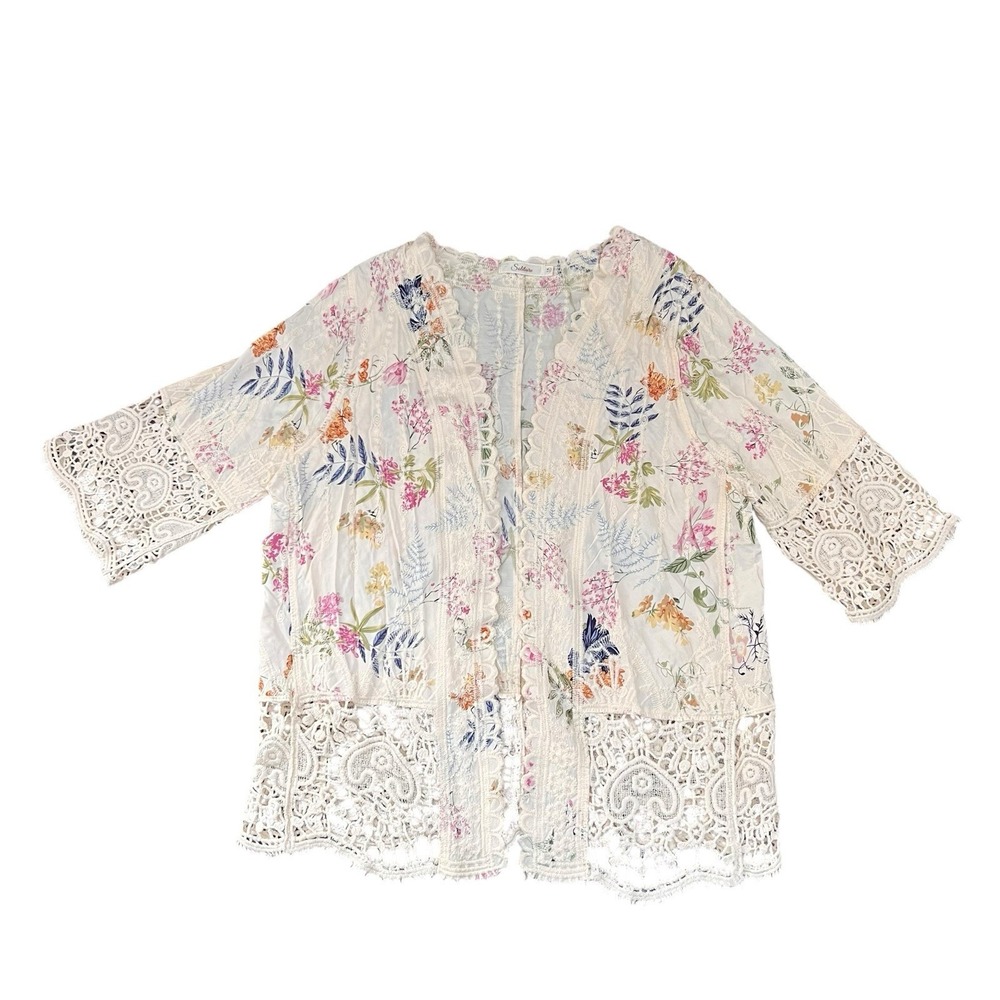 Solitaire Boho Crocheted Lace Embroidered Floral Cardigan Whimsy Fairy 1x Hippie